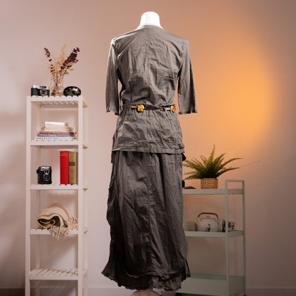 ARCHIVE Cop Copine PONTIVY Utility Gown 90s French Avant Garde Trompe l'oeil Dress Original Resin Belt Cotton Size M L