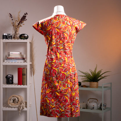 Pierre Balmain Paris Vintage Dress 1970s Deadstock New Old Stock 100% Cotton French Luxury Red Yellow Abstract Print High-End Curator Find M
