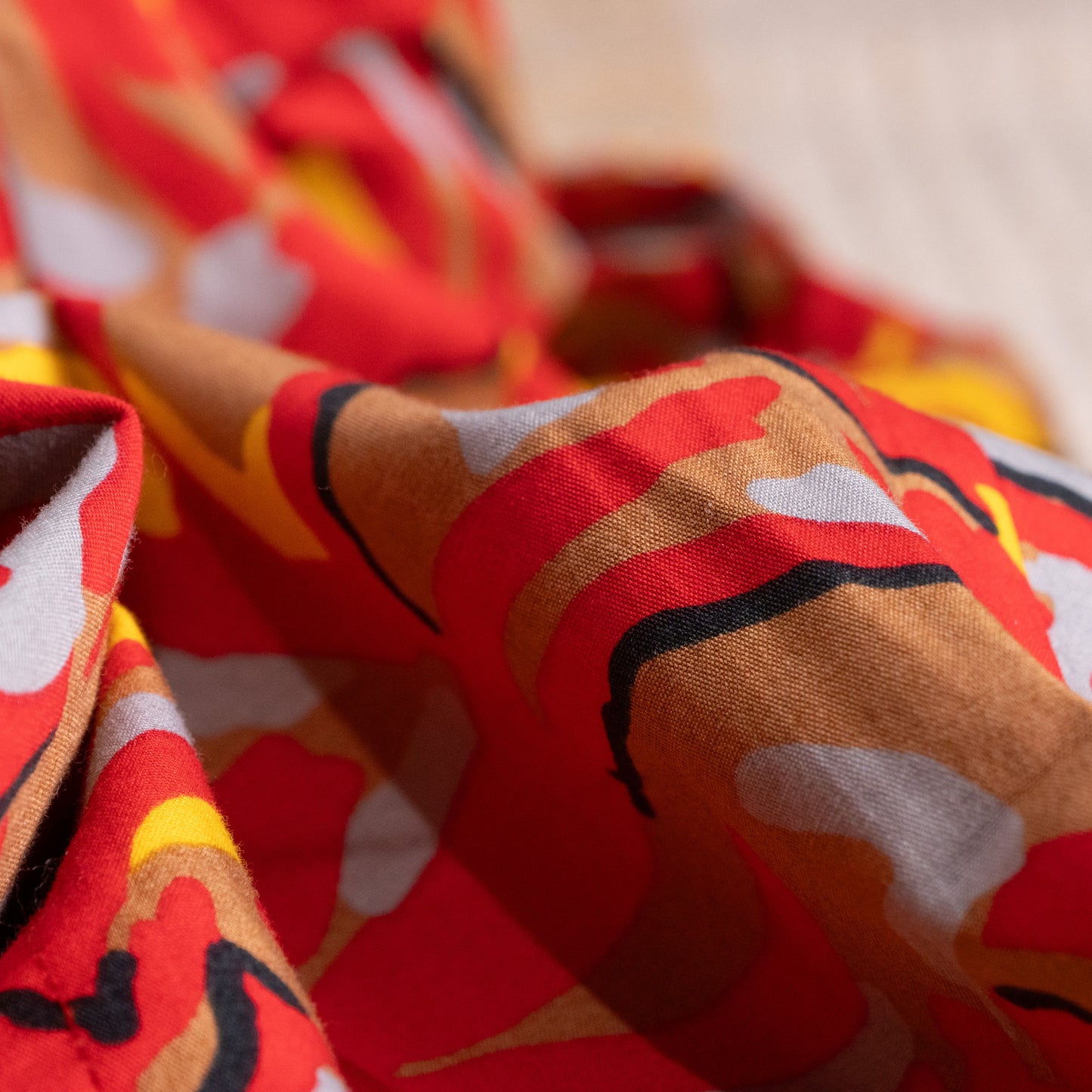 Pierre Balmain Paris Vintage Dress 1970s Deadstock New Old Stock 100% Cotton French Luxury Red Yellow Abstract Print High-End Curator Find M