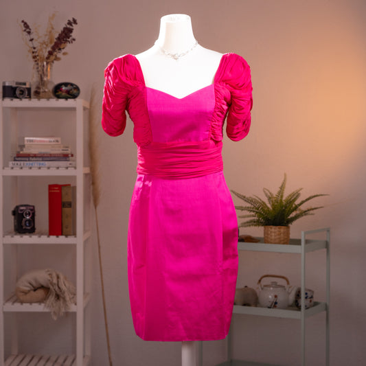 Archival Loris Azzaro Paris 80s Sculptural Cocktail Dress Fuchsia NOS Power Shoulder Haute Couture Heritage Size S M IT 44
