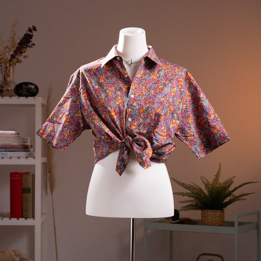 Archival Nina Ricci NOS Shirt 90s Floral Print Red Unisex Deadstock Museum Quality Dandy Androgynous Style Size M L