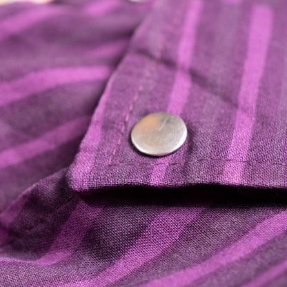 Archival Marimekko Ritva Falla Doubleface Cotton Striped Blouse Purple Y2K Minimalist Snap Button Unisex Oversized S M