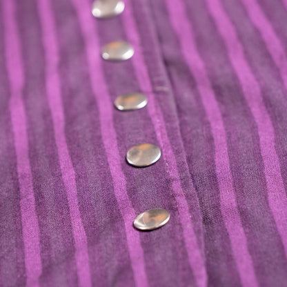 Archival Marimekko Ritva Falla Doubleface Cotton Striped Blouse Purple Y2K Minimalist Snap Button Unisex Oversized S M