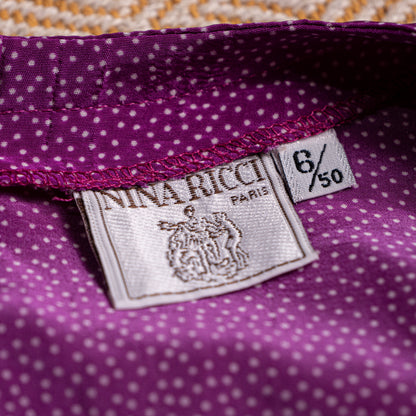 Archival Nina Ricci Reversible Front-to-Back Blouse 90s Magenta Micro Dot Two Way Wear Oversized Tunic Size M L IT 50