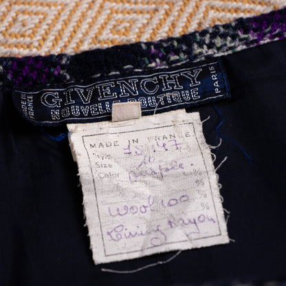 Archival Givenchy Nouvelle Boutique Tartan Tweed Skirt 70s 80s Purple Basketweave Wool Box Pleat Midi Size S EU 36 FR 40