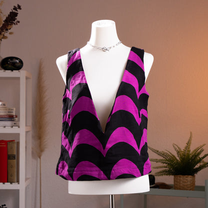 Archival Marimekko Lokki Wave Print Vest Samu-Jussi Koski Virgin Wool Silk Top Fuchsia Reversible Avant Garde Y2K S M