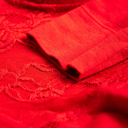 Archival La Perla Tricot Crimson Red Wool Lace Bodysuit 90s Museum Quality Long Sleeve Italian Lingerie Top Size M IT 3