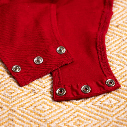 Archival La Perla Tricot Crimson Red Wool Lace Bodysuit 90s Museum Quality Long Sleeve Italian Lingerie Top Size M IT 3