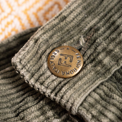 NOS Archival FENDI ROMA Olive Corduroy Trousers – Late 90s Silvia Venturini Fendi Era – Deadstock 100% Pure Cotton Rigid Wale – Size W28 29