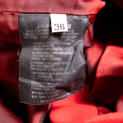 Archival JIL SANDER Mainline 90s Red Wool Cashmere Pencil Skirt Silver Button-Down Side Slit Curved Saddle Yoke Made in Germany S XS