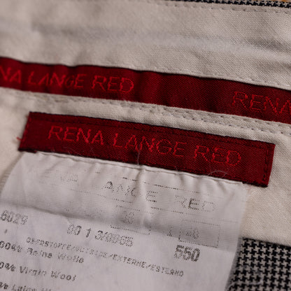 Archival Rena Lange RED Houndstooth Suit - Rare 90s Falber Italy Virgin Wool Blazer & Flared Trousers Set - Coin Buttons Piped - Size XS S