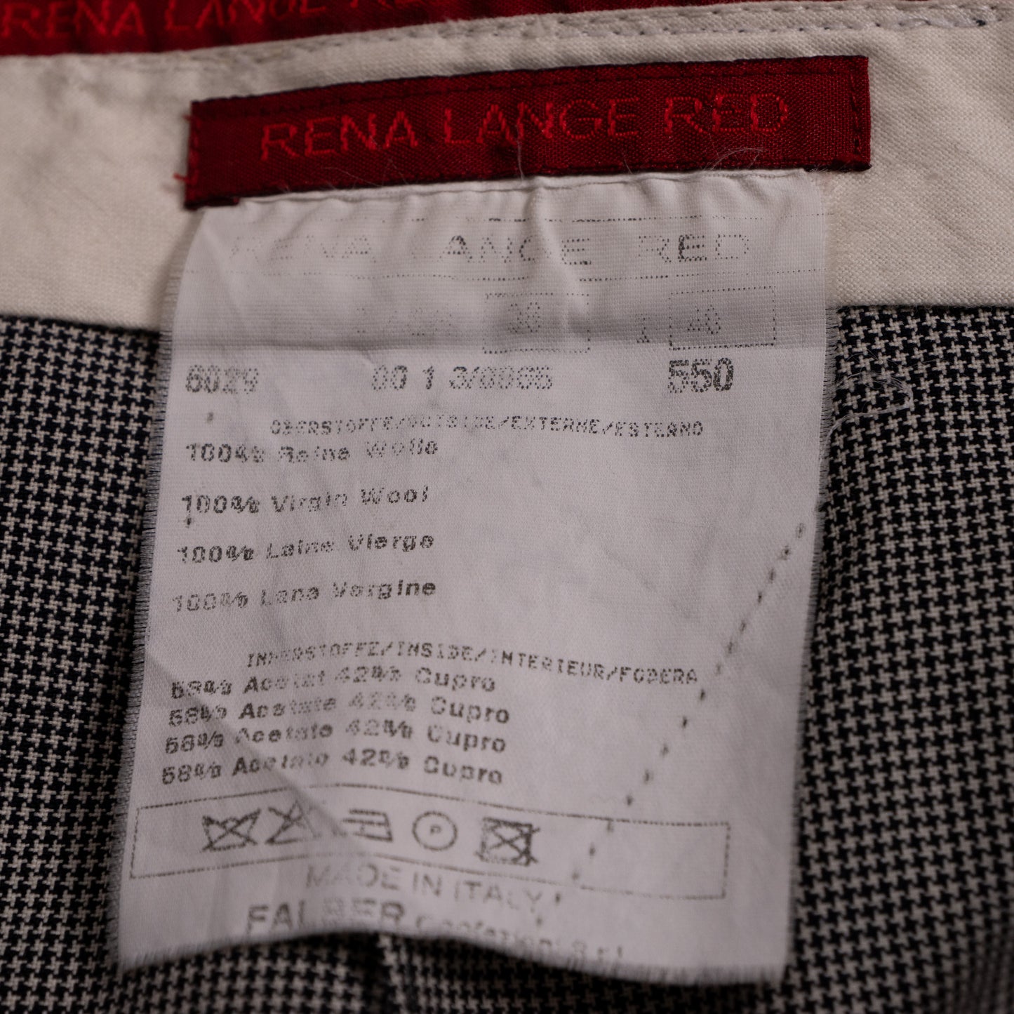 Archival Rena Lange RED Houndstooth Suit - Rare 90s Falber Italy Virgin Wool Blazer & Flared Trousers Set - Coin Buttons Piped - Size XS S