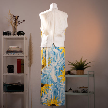 Archival Iceberg SS 1994 Runway Linen Set Vest Wrap Skirt Sunflower Weather Chart Pop Art Gilmar Vintage Grails Museum Piece 90s Couture