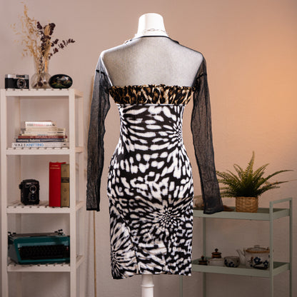 Archival JUST CAVALLI Early 2000s Animal Print Mesh Hybrid Dress - Size S (IT 44) - Made in Italy