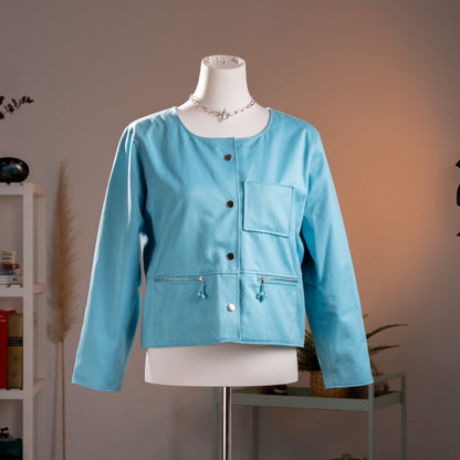 Archival Courrèges Paris Aqua Blue Space Age Utility Jacket Circa 1982 André Courrèges Era Rare Near Deadstock Museum Grail XS S