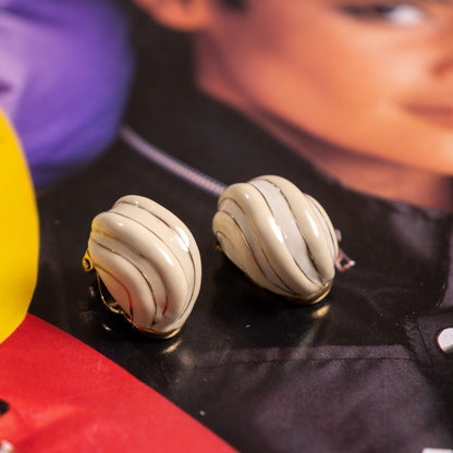 Archival Nina Ricci 1-of-1 Unfilled Factory Error Enamel Earrings Circa 1980s 22kt Gold Plated Gadroon Swirl Dome Clip-ons Unique