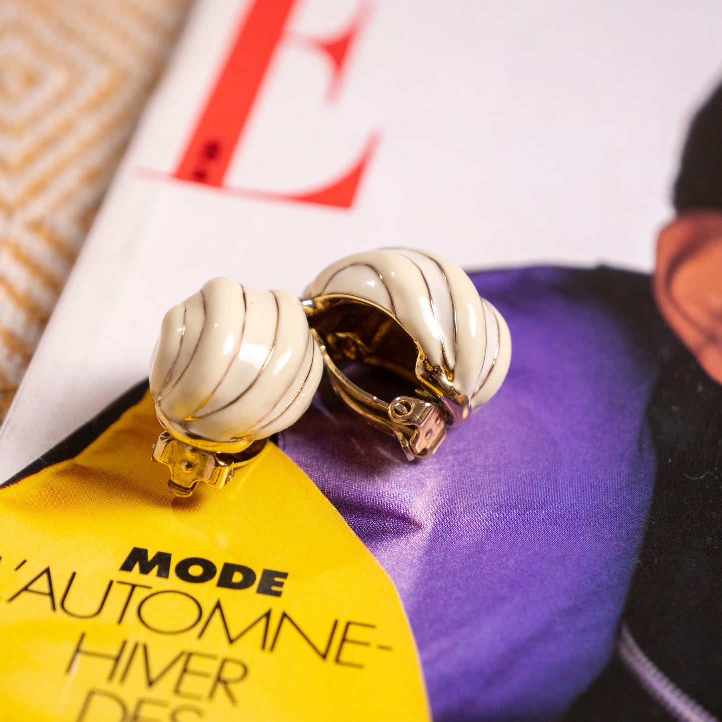 Archival Nina Ricci 1-of-1 Unfilled Factory Error Enamel Earrings Circa 1980s 22kt Gold Plated Gadroon Swirl Dome Clip-ons Unique