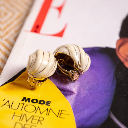 Archival Nina Ricci 1-of-1 Unfilled Factory Error Enamel Earrings Circa 1980s 22kt Gold Plated Gadroon Swirl Dome Clip-ons Unique
