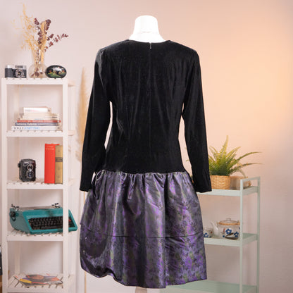 Back view of the vintage KL by Karl Lagerfeld dress showing the clean fit of the long-sleeve bodice and rear concealed zipper.