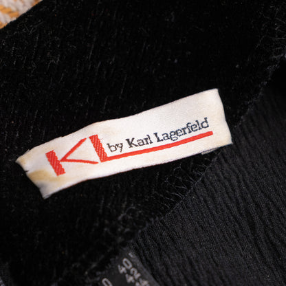 Detailed view of the size tag indicating European size 40 inside the archival late 1980s Karl Lagerfeld dress.