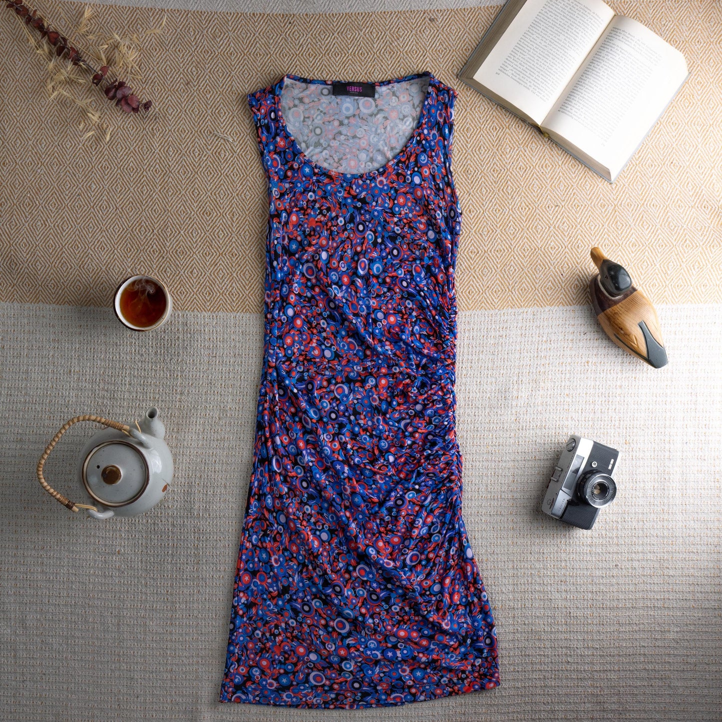 Vintage VERSUS VERSACE 90s Ruched Dress | Psychedelic Pop Art Star Print | Swinger Era | Y2K Kid | Archival Designer Dress | IT 40 (S/meter)