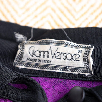 Vintage GIANNI VERSACE 80s Purple Silk Shirt | Unisex Blouson Fit | Black Collar | New Wave Aesthetic | Made in Italy | Boxy size M/L