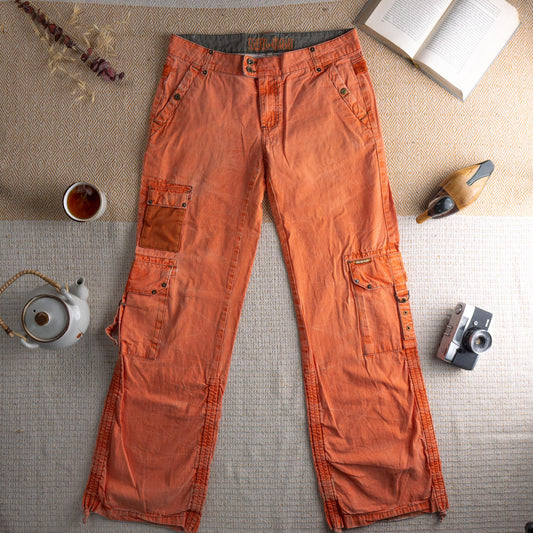 Vintage Mogul Orange Cargo Pants | Y2K Cyber Rave Baggy Fit | Mesh Details & Ankle Zips | 90s techwear | Size W32 L32 (Medium)