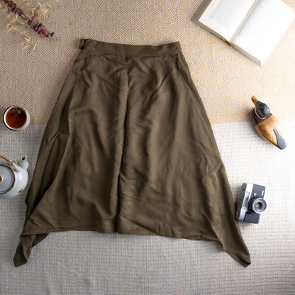 Vintage MAX MARA Silk Cupro Skirt Olive Green Midi High Waist Deep Side Slits 90s Minimalist Luxury Fabric Made in Italy D38 US8 Small