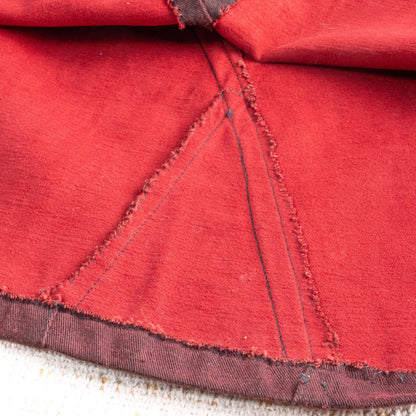 Reworked VERSACE Denim Skirt Burgundy Custom Deconstructed Raw Hem V2 Vintage Upcycled Midi Godet Grunge Avant Garde Large W34