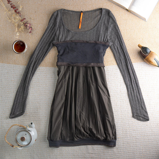Vintage Cop.Copine 90s Dress Gray Techwear Midi Waist 3 Archive French Designer Made in Portugal Mixed Media Avant Garde Large Fits Medium