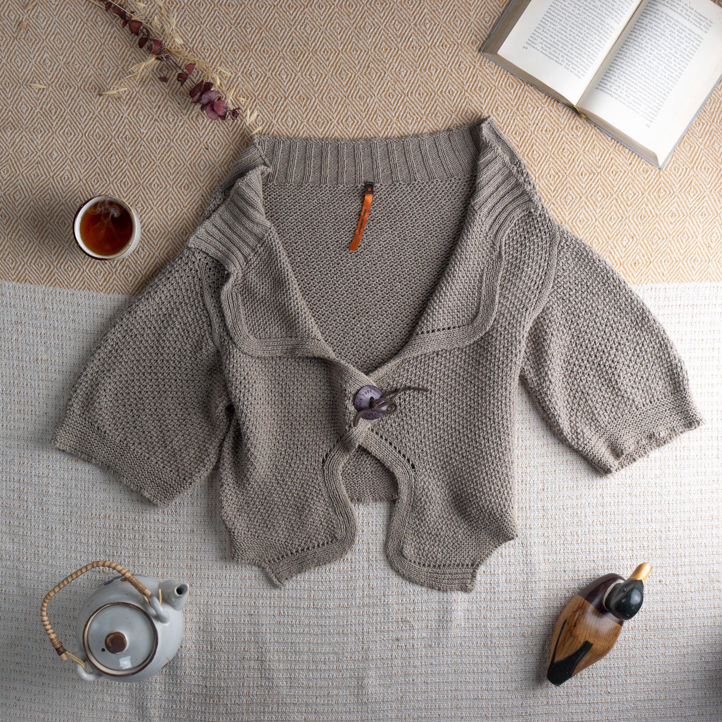 Cop Copine Archival Knit Bolero Heavy Cotton Shrug Beige Architectural Cardigan Avant Garde French Designer Lagenlook Y2K Size S M L