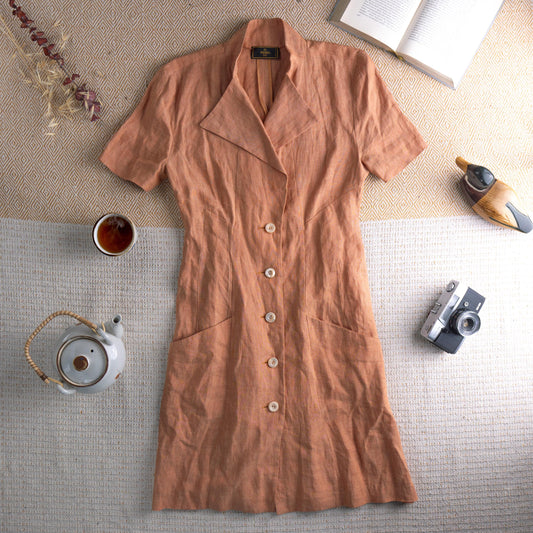 Vintage FENDI 365 Linen Dress | Terracotta Orange | 90s Button Down | Old Money Aesthetic | Italian Designer | Size EU 38 (fits XS/Slim S)