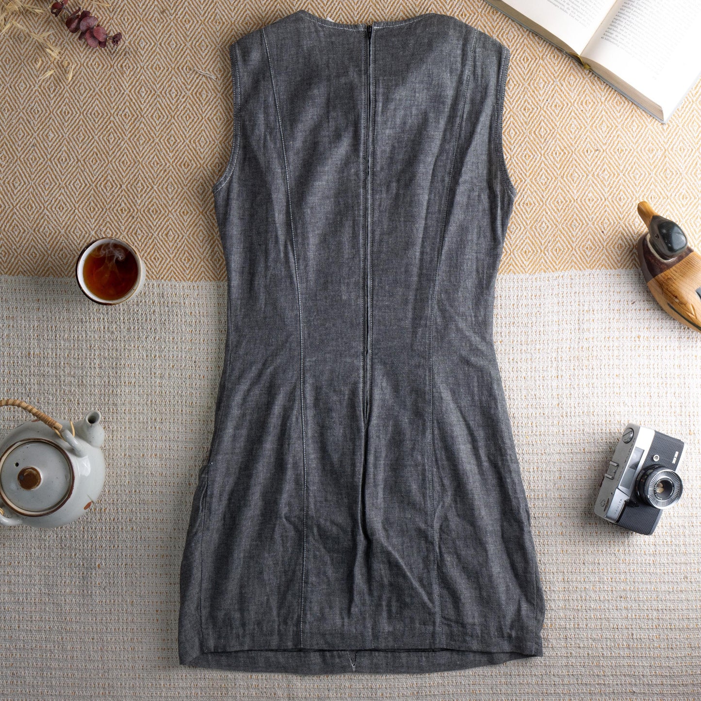 Vintage FENDISSIME Fendi Gray Denim Dress | Peter Pan Collar | Rare 10 Lire Coin Buttons | 90s Schoolgirl | Made in Italy | Size S (EU 36)