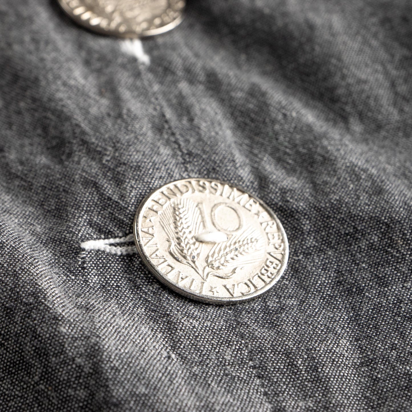 Vintage FENDISSIME Fendi Gray Denim Dress | Peter Pan Collar | Rare 10 Lire Coin Buttons | 90s Schoolgirl | Made in Italy | Size S (EU 36)