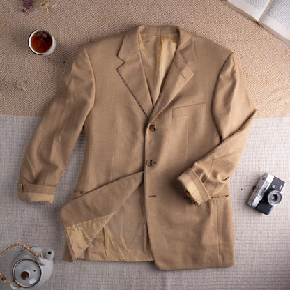 Archival GIANNI VERSACE Couture Blazer FW95 | Wool Cashmere Power Suit | Camel Beige | Medusa Lining | 90s Mob Wife Aesthetic | Size L XL