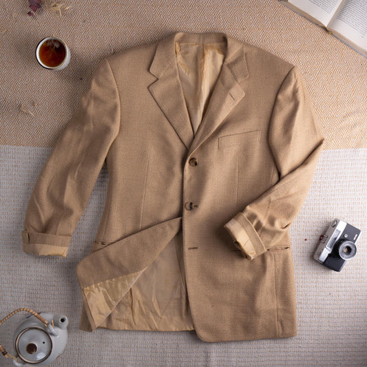 Archival GIANNI VERSACE Couture Blazer FW95 | Wool Cashmere Power Suit | Camel Beige | Medusa Lining | 90s Mob Wife Aesthetic | Size L XL