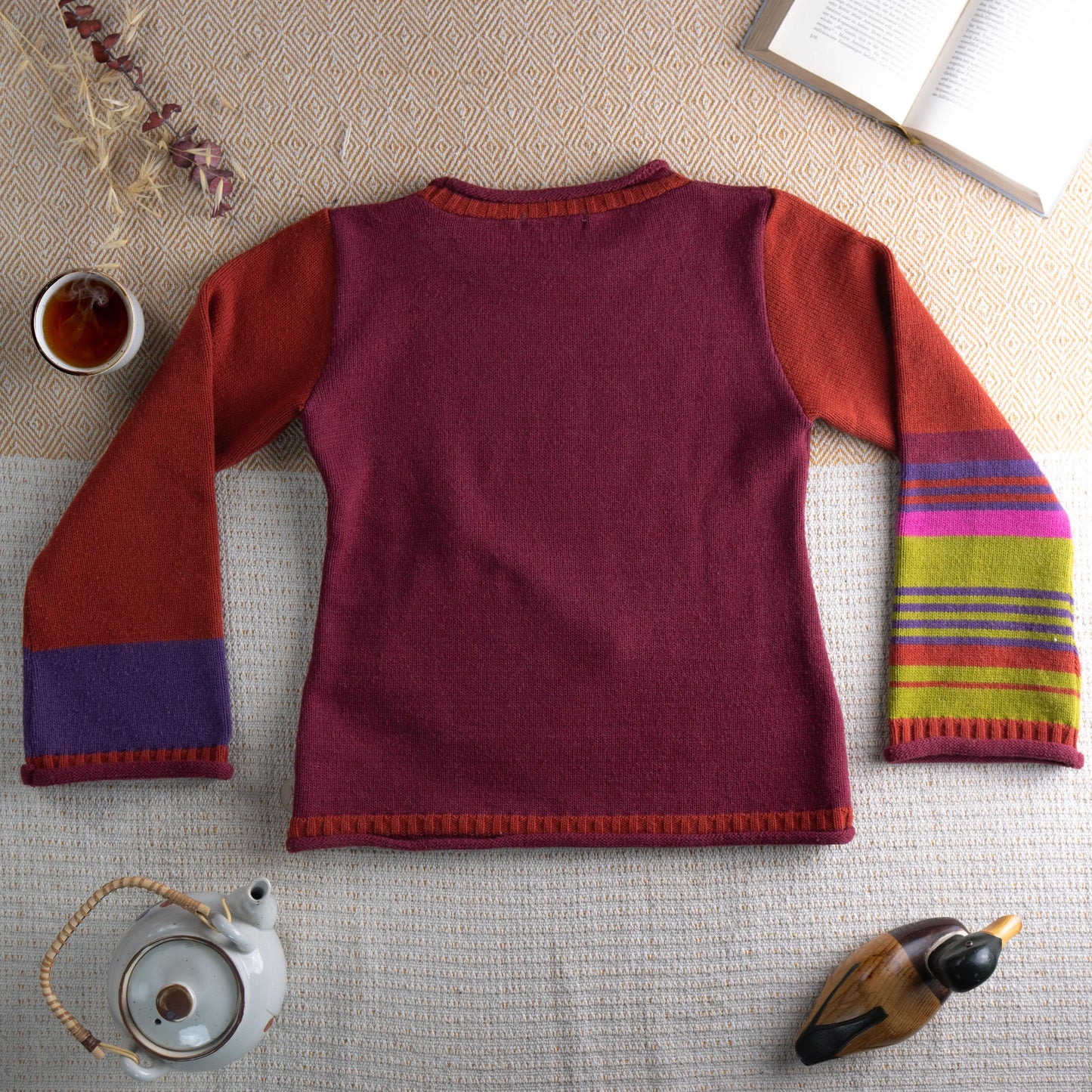 Archival Cop Copine Paris RHIN Colorblock Sweater Made in France Y2K Avant Garde Knit Burgundy Small