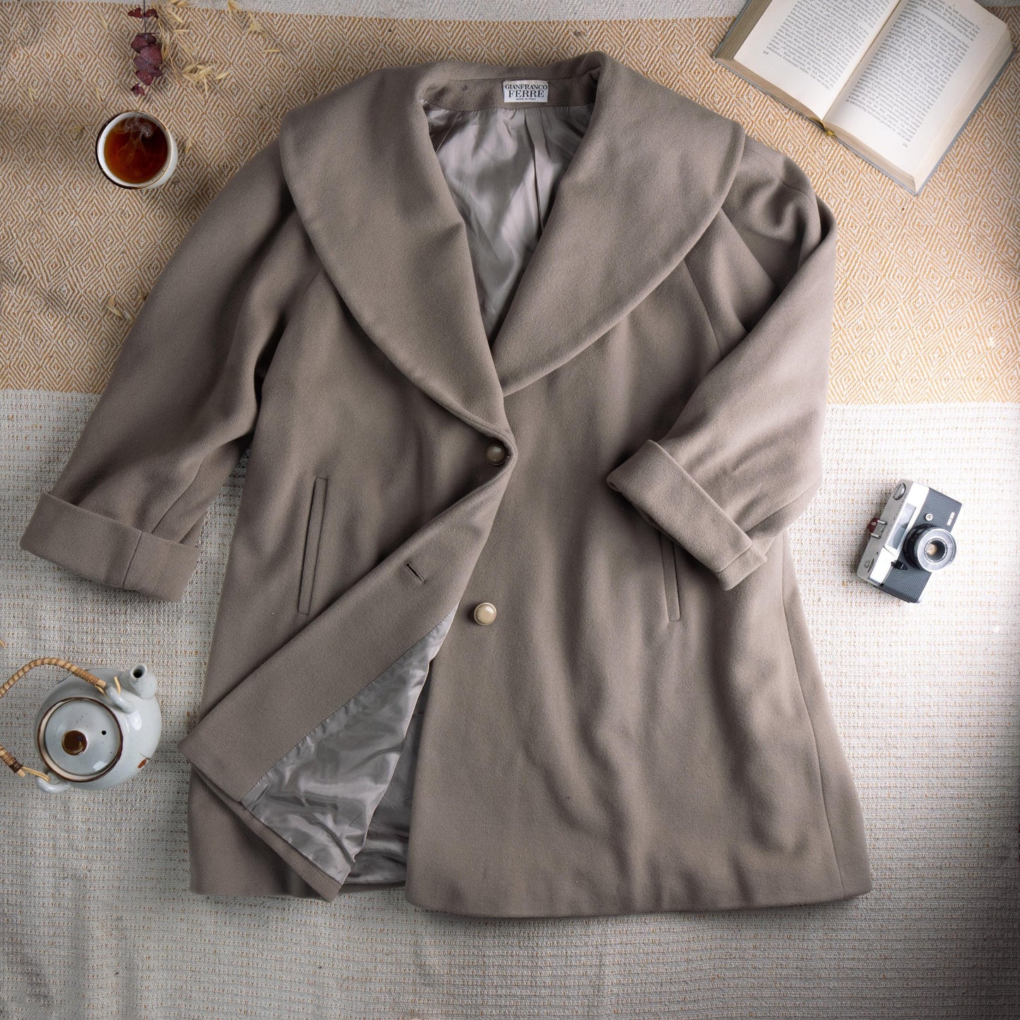Archive Gianfranco Ferre Mainline Wool Coat Architectural Cocoon Shawl Collar 90s Runway Old Money Quiet Luxury Made in Italy Oversized