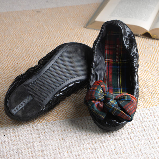 Prada Gaufre Ballerinas 2006 Launch Collection Patent Leather Tartan Bow Rare Archive Condition Dark Academia & Gossip Girl Style EU 38.5