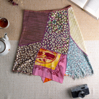 Christian Lacroix Runway Skirt Summer 1998 (E98) Archival Vintage Patchwork Silk Bull Print Sheer Knit Museum Quality High Fashion