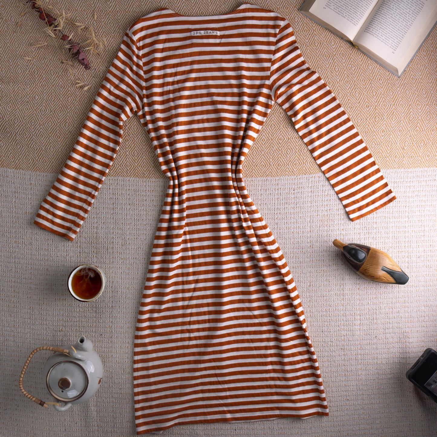 Jean Paul Gaultier Vintage Dress Marinière Striped Optical Illusion Trompe l'oeil Ruched Bust 90s Archival Collection 0007 Op Art Size M