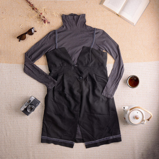 Archival Cop Copine Layered Dress 2-Piece Set Black Cotton Viscose Turtleneck Blend 90s French Avant Garde Grunge Fairycore Fits S M