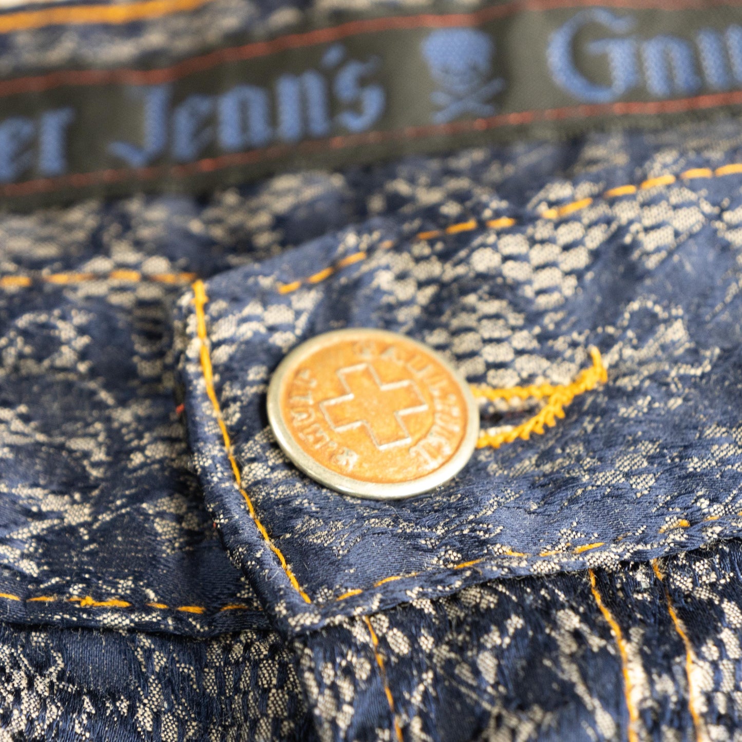 Jean Paul Gaultier Archival Jeans 1996 Flocked Lace Denim Velvet Trompe L'oeil Holy Grail Vintage 90s Museum Quality Size 26 27 XS