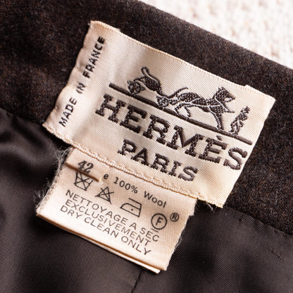 Archival Hermès Wool Pencil Skirt Marron Fonce Espresso Brown Pre-Margiela Era 80s 90s Made in France Quiet Luxury Fits Small 36