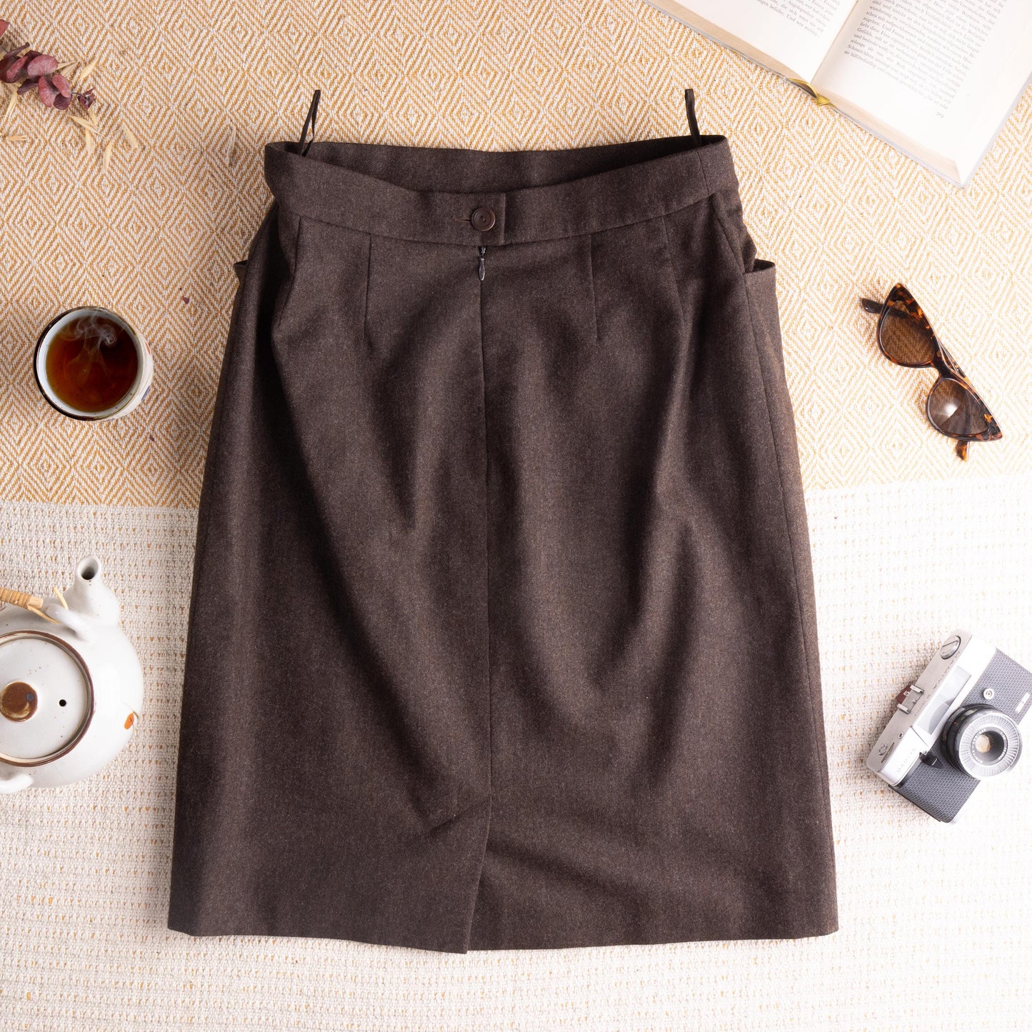 Archival Hermès Wool Pencil Skirt Marron Fonce Espresso Brown Pre-Margiela Era 80s 90s Made in France Quiet Luxury Fits Small 36