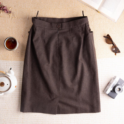 Archival Hermès Wool Pencil Skirt Marron Fonce Espresso Brown Pre-Margiela Era 80s 90s Made in France Quiet Luxury Fits Small 36