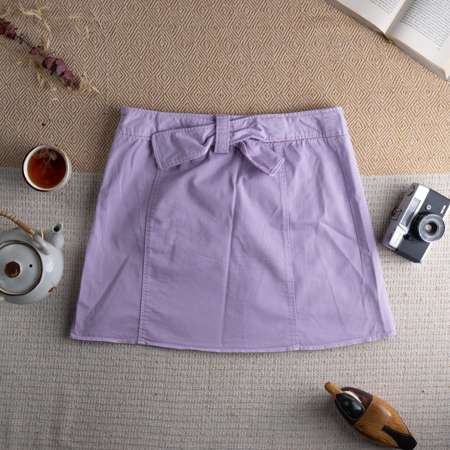 Vintage D&G Dolce Gabbana Mini Skirt Lavender Purple Y2K Preppy Coquette Bow Back 2000s Designer Pastel Skirt M L