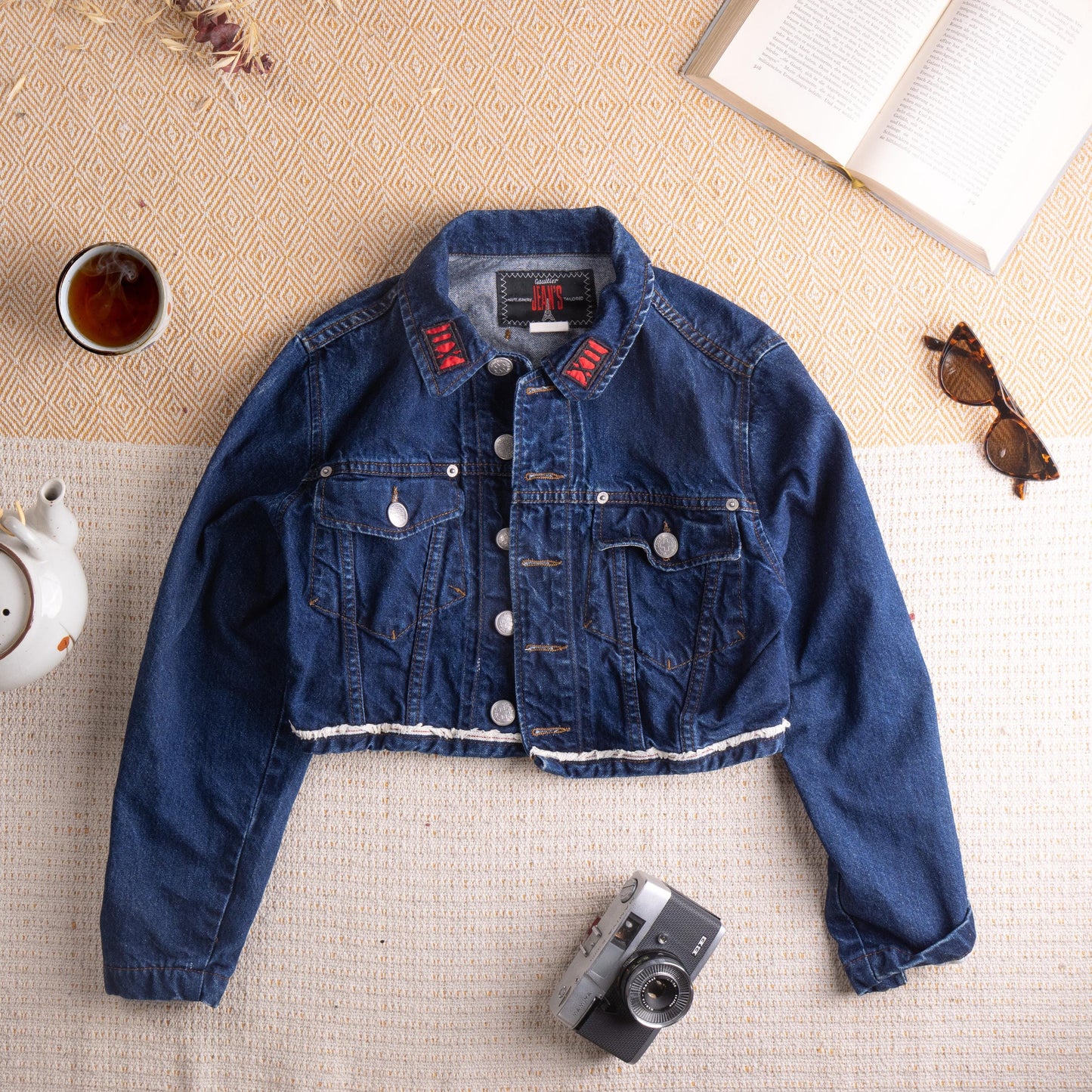Matador Style Archival Jean Paul Gaultier Chaquetilla Jacket 90s Haute Jeanerie Cropped Bolero Denim Red Patches Italy S M