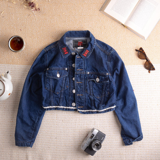 Matador Style Archival Jean Paul Gaultier Chaquetilla Jacket 90s Haute Jeanerie Cropped Bolero Denim Red Patches Italy S M