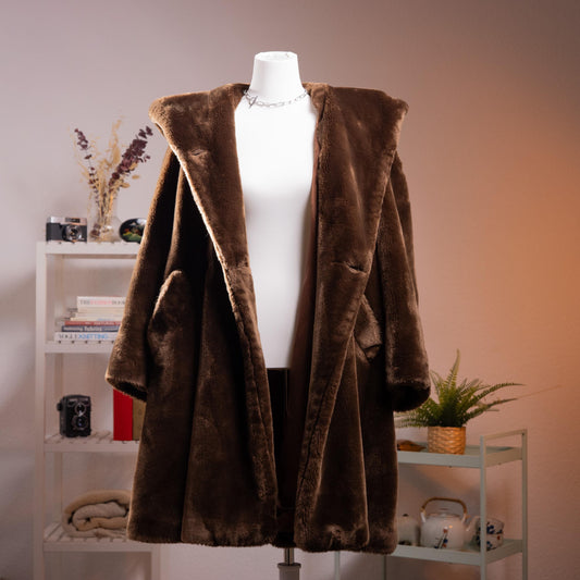 Archival SPORTMAX Coat Authentic Vintage Vegan Fur Late 90s Made in Italy Luxury Brown Midi Max Mara Oversized Fit L XL